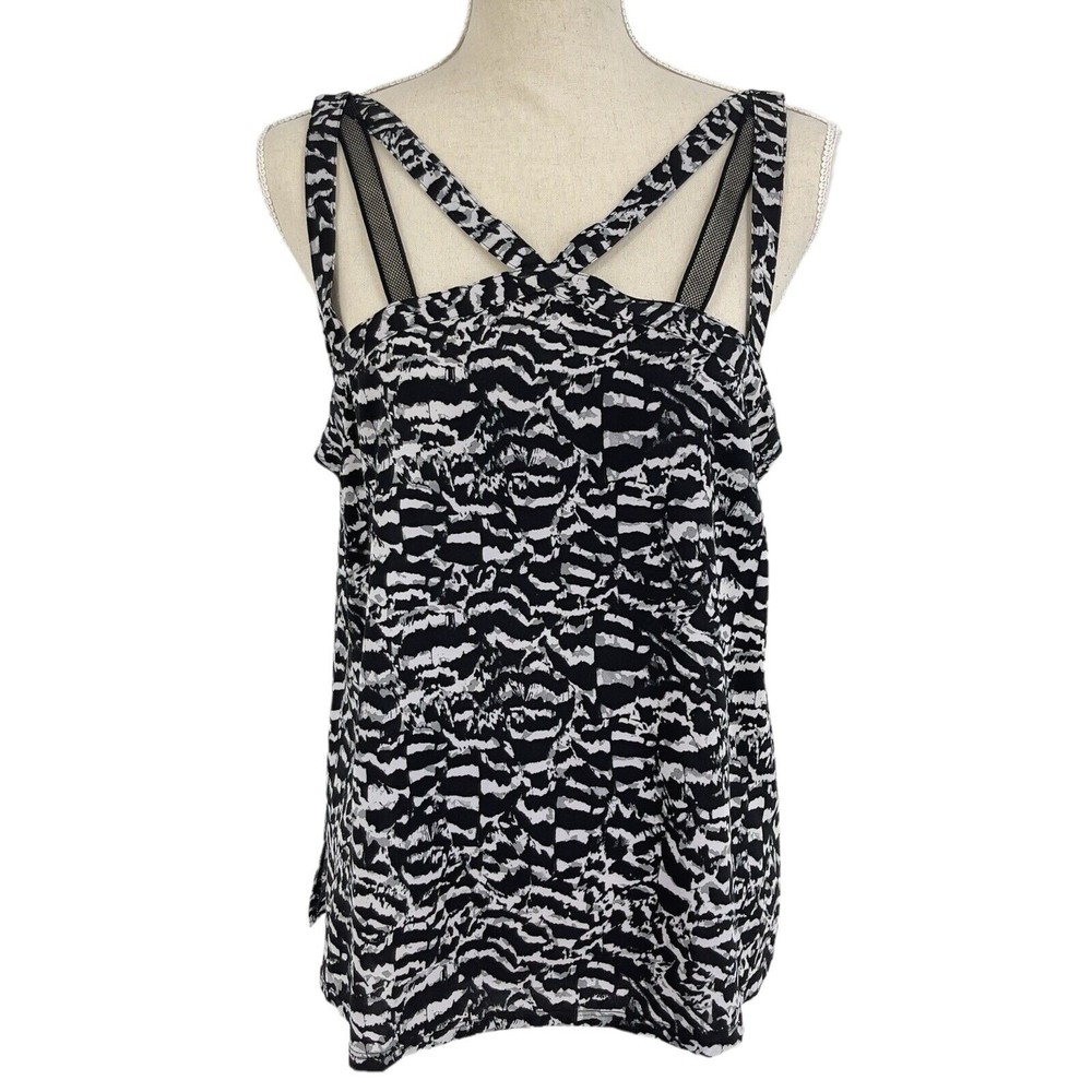 Fabletics Womens Liza Strappy Workout Tank Top Black Print Lightweight Medium